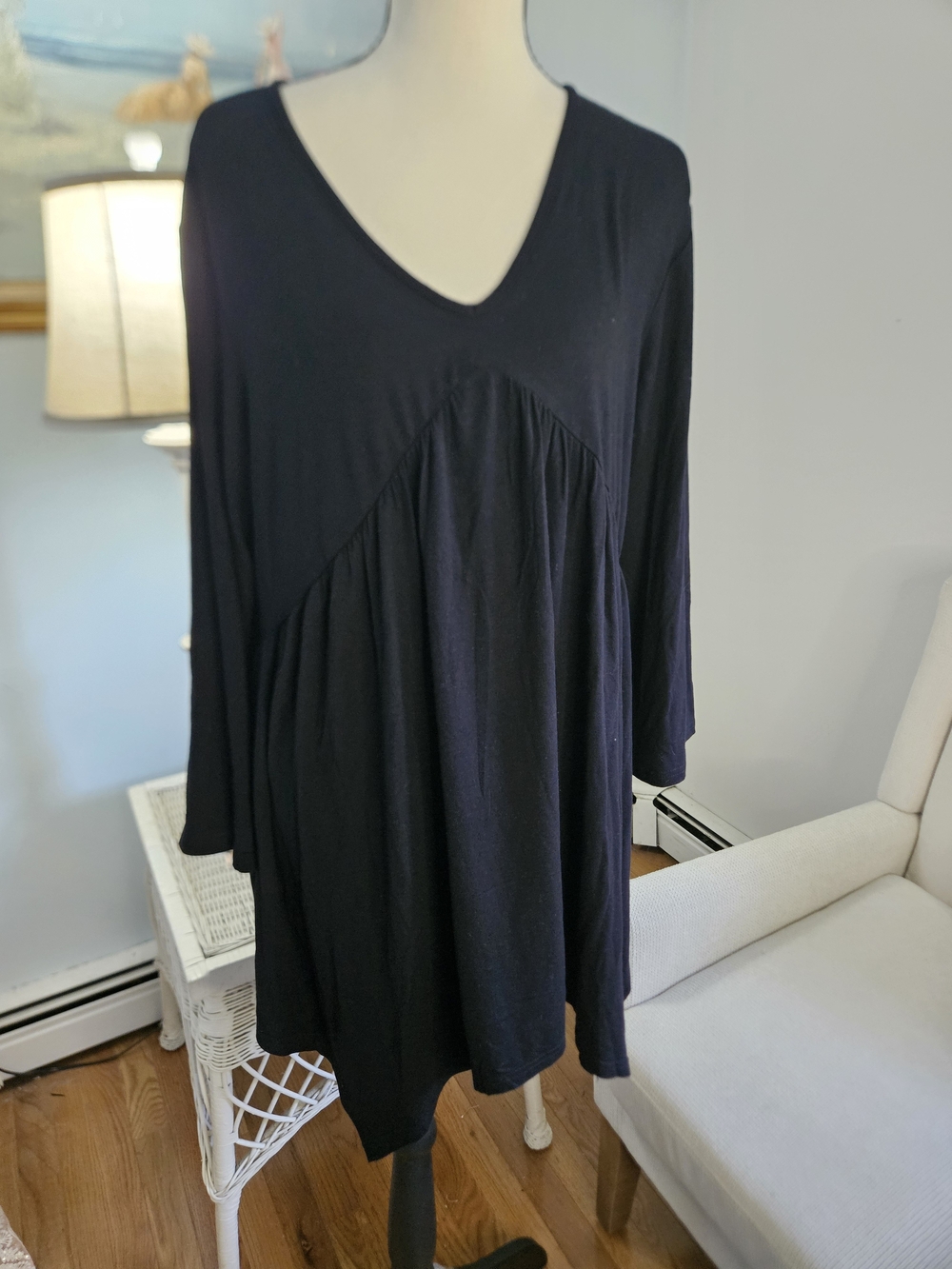 White Mark Black Long-Sleeve V-Neck Tunic Dress P38